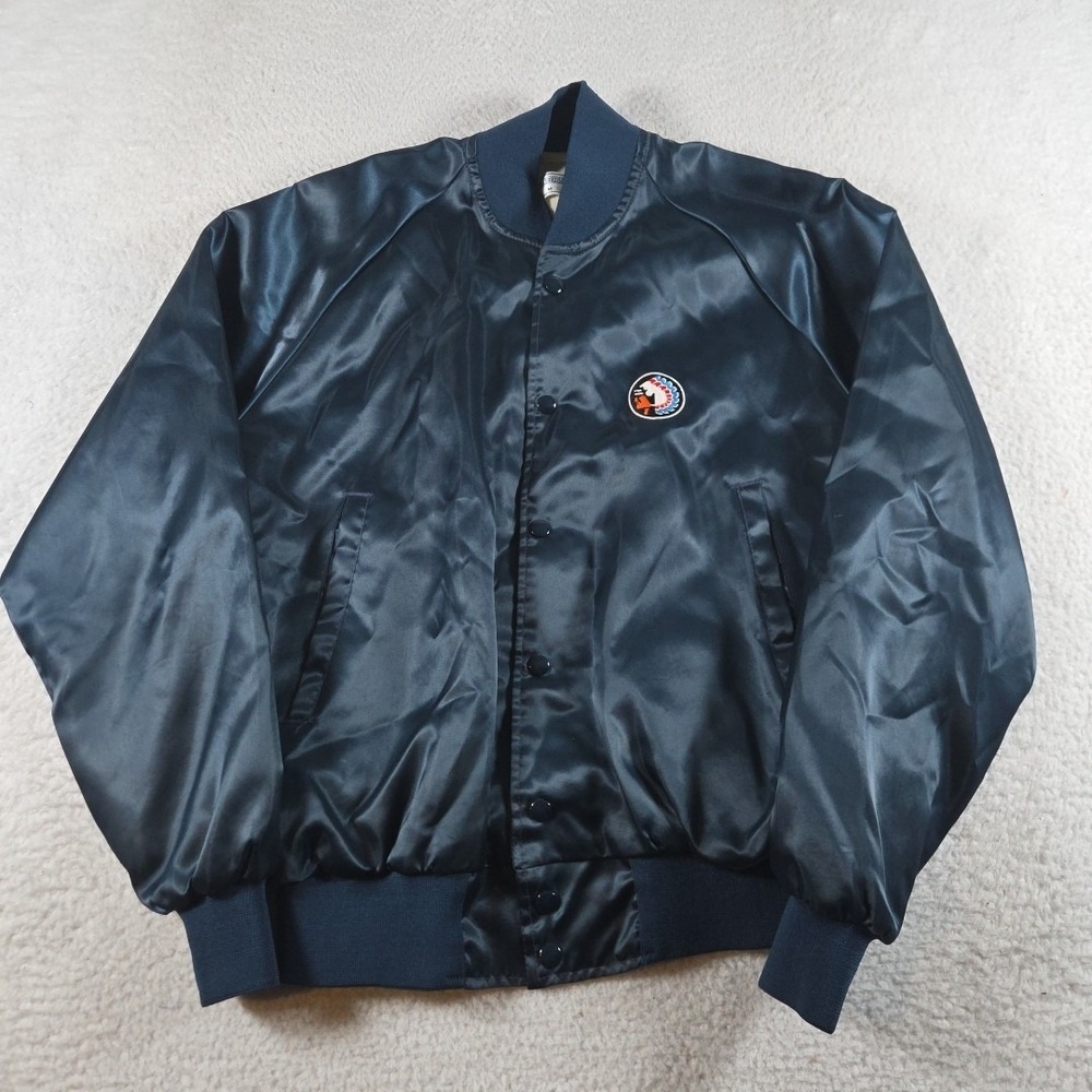 Vintage Capricorn Blue Satin Jackets Indian Chief Embroidered Mens Size‎ Medium
